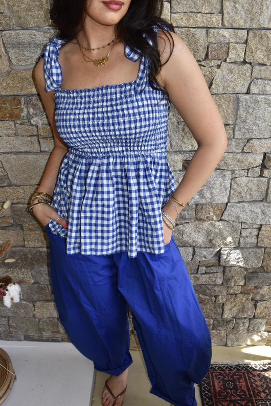 Nonni Gingham Bandeau Cami Malibu Blue